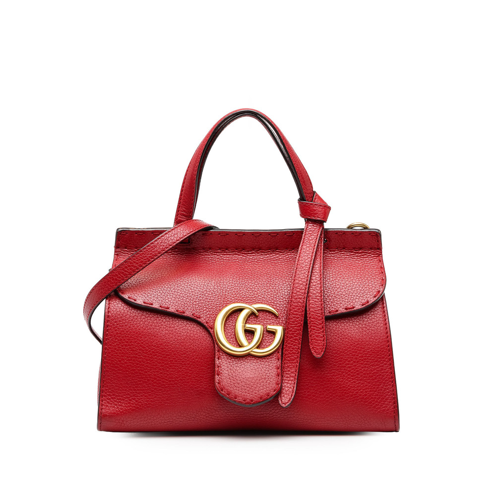Pre-Loved Gucci Small GG Marmont Calfskin Top Handle Satchel